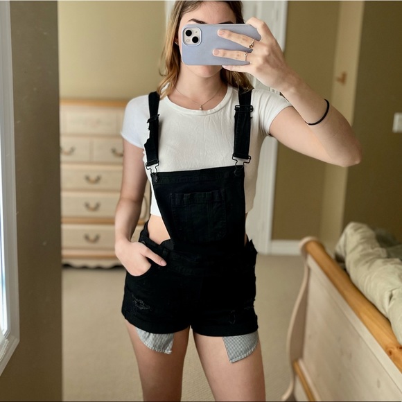 Denim Shorts Overalls - Picture 1 of 4
